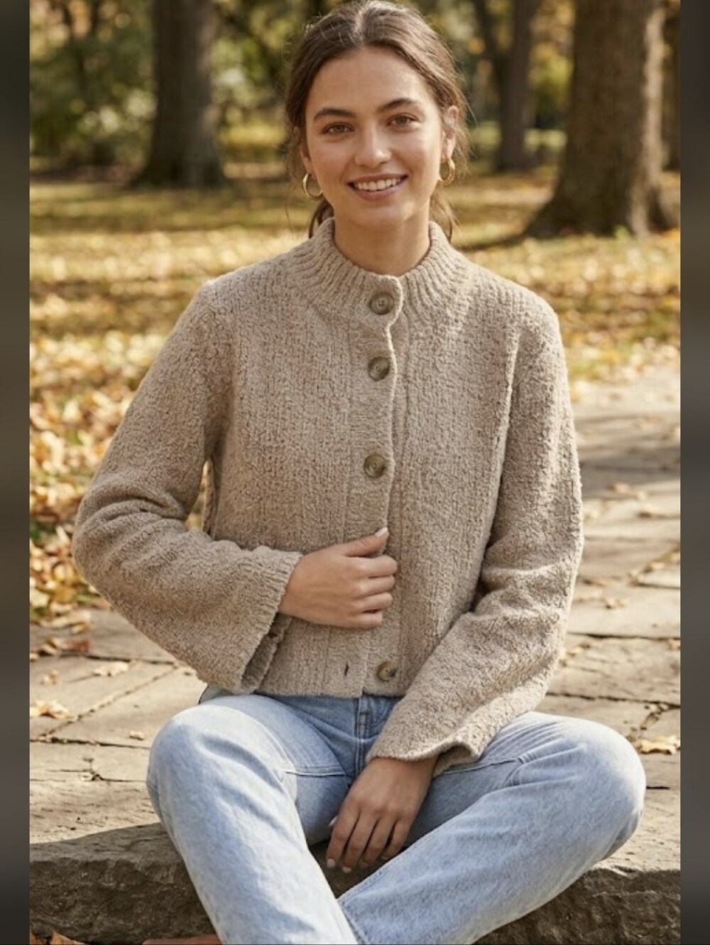 BR Banana Republic Merino-Blend Flare-Sleeve Cardigan Size S.